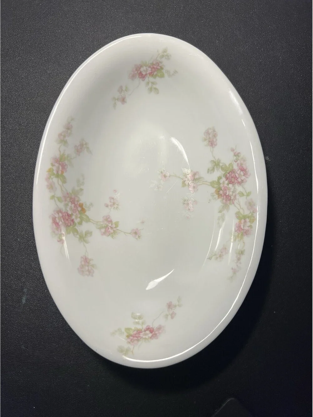 O&EG Royal Austria 1900s Pink Floral Porcelain Oval Serving Bowl, 9.5x7x2”